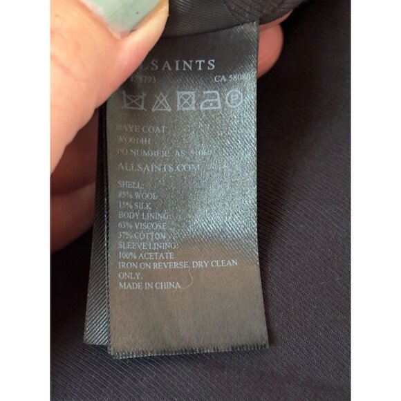 AllSaints Womens Baye Wool Blend Double-Breasted Coat Gold Buttons US 4 UK 8 - Picture 11 of 15